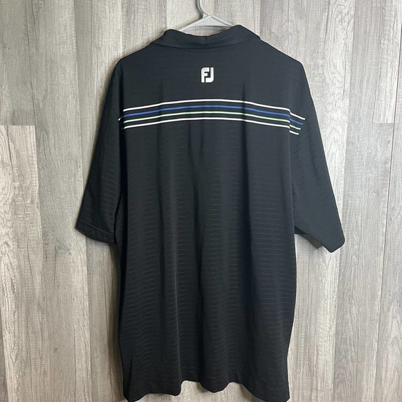 FootJoy FJ Golf Polo Shirt Adult XL Short Sleeve Chest Stripes Black Blue Mens - Picture 5 of 8